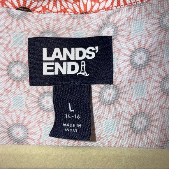 Land's End Short Sleeve Midi Dress-Waist Tie-Modest-Pink Blue Black-Large 14-16 - Picture 6 of 12